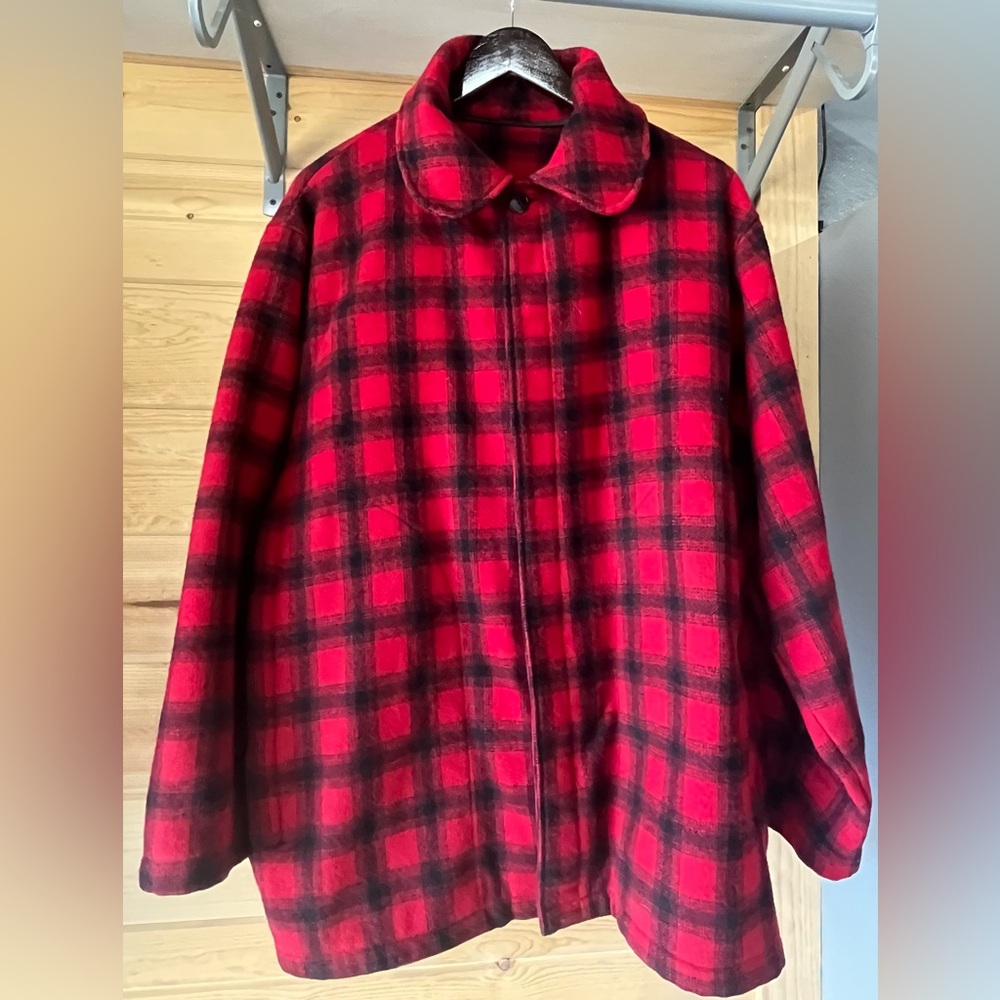 VTG 60s Woolrich Shadow Plaid Wool Mackinaw Cruiser Hunting Coat Jacket 44 USA
